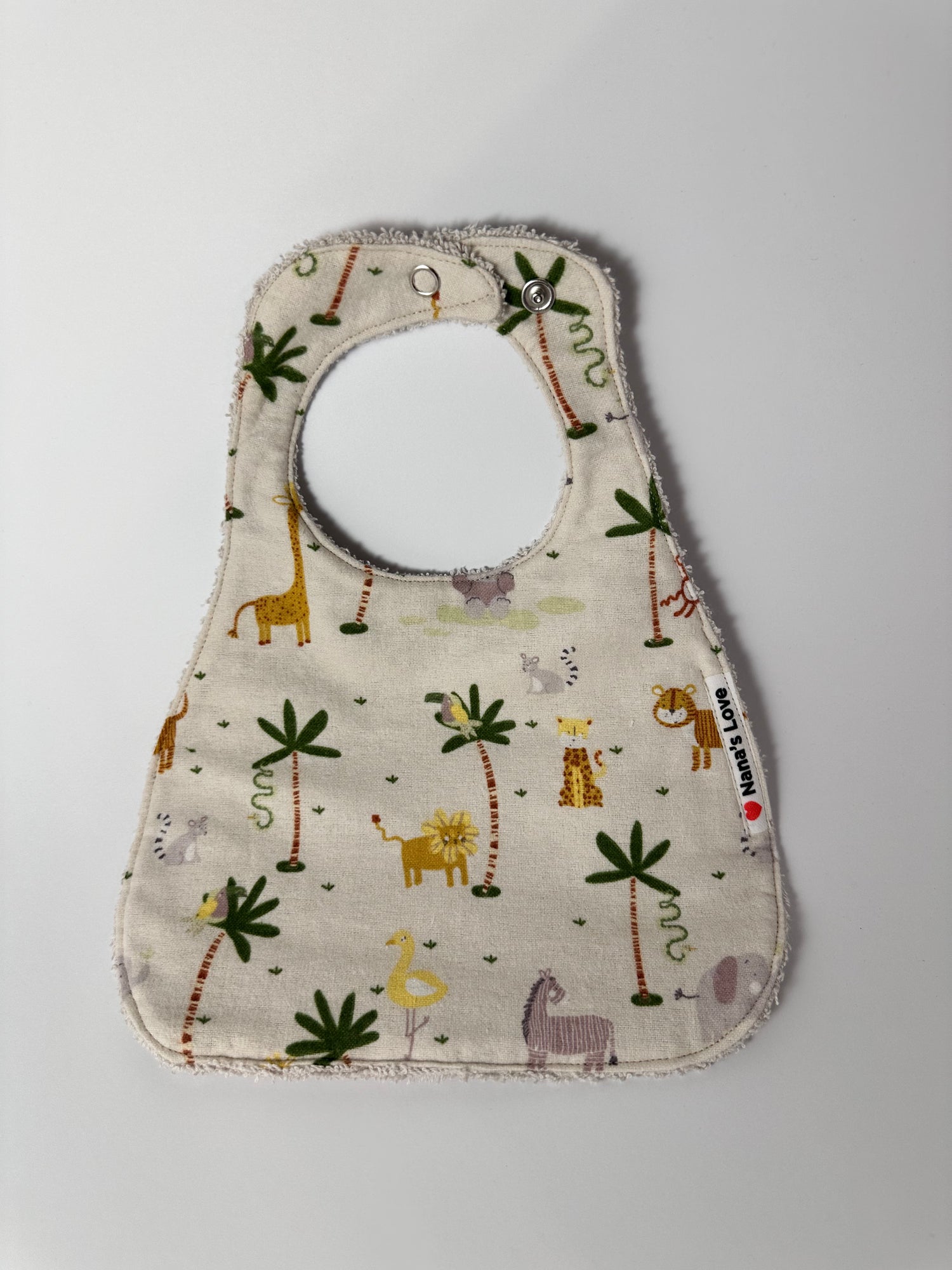 Baby Bib - Safari Friends, Tan backing