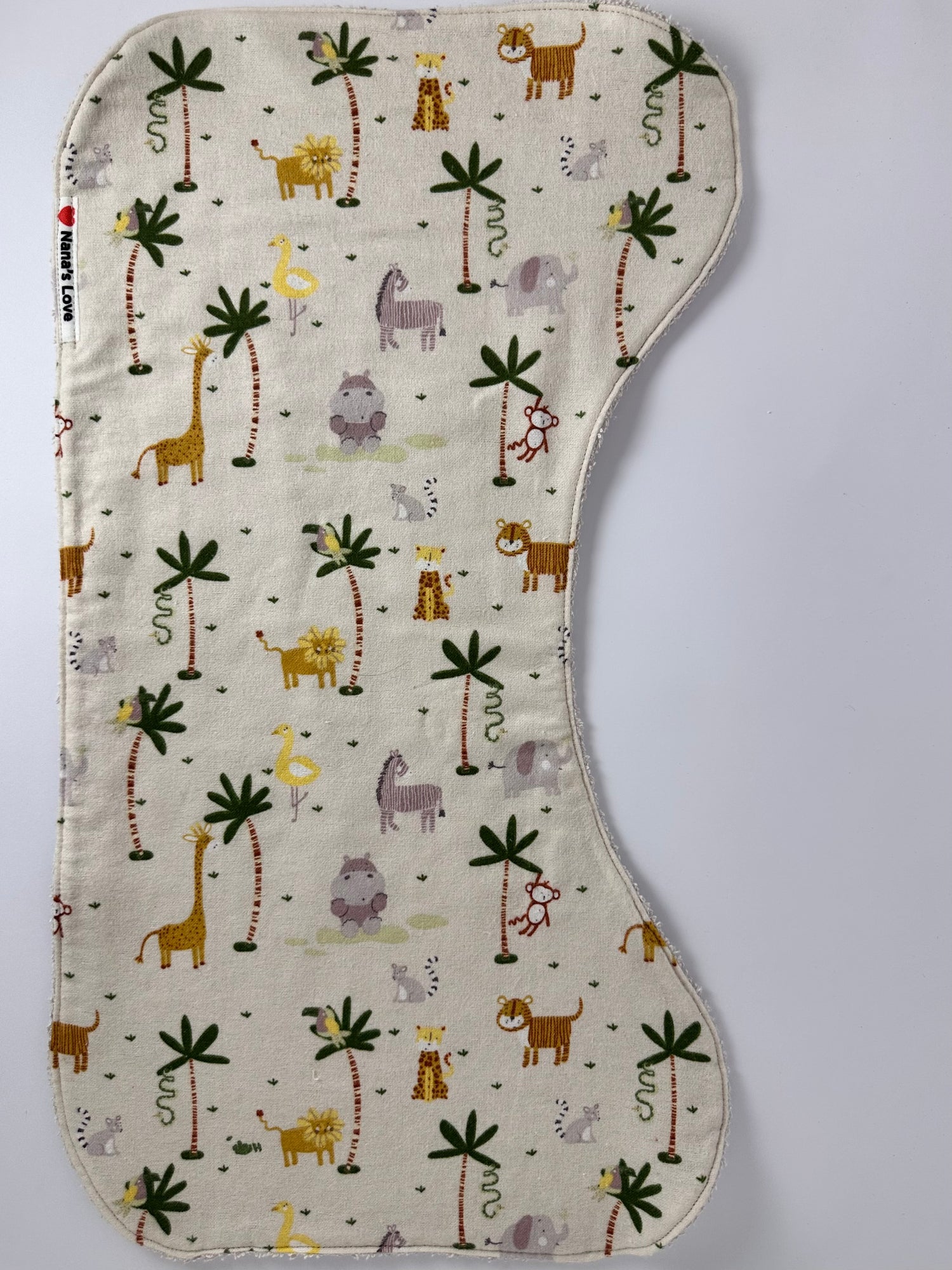 Burp Cloth - Safari Friends, Tan backing