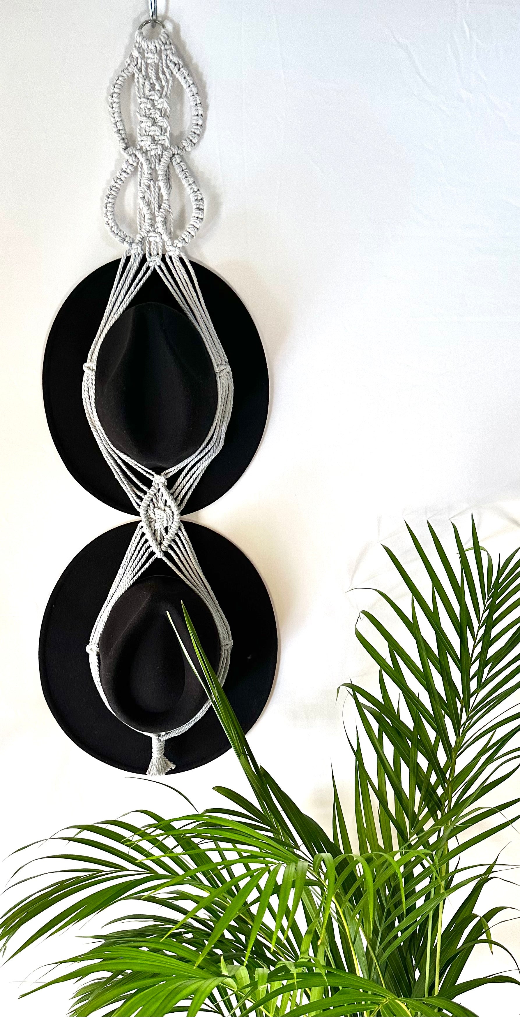 Double 96cm Grey Macrame Hat Holder