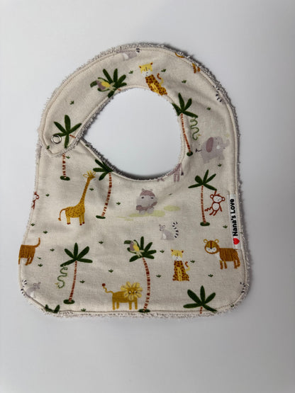 Classic Bib - Safari Friends, Tan backing
