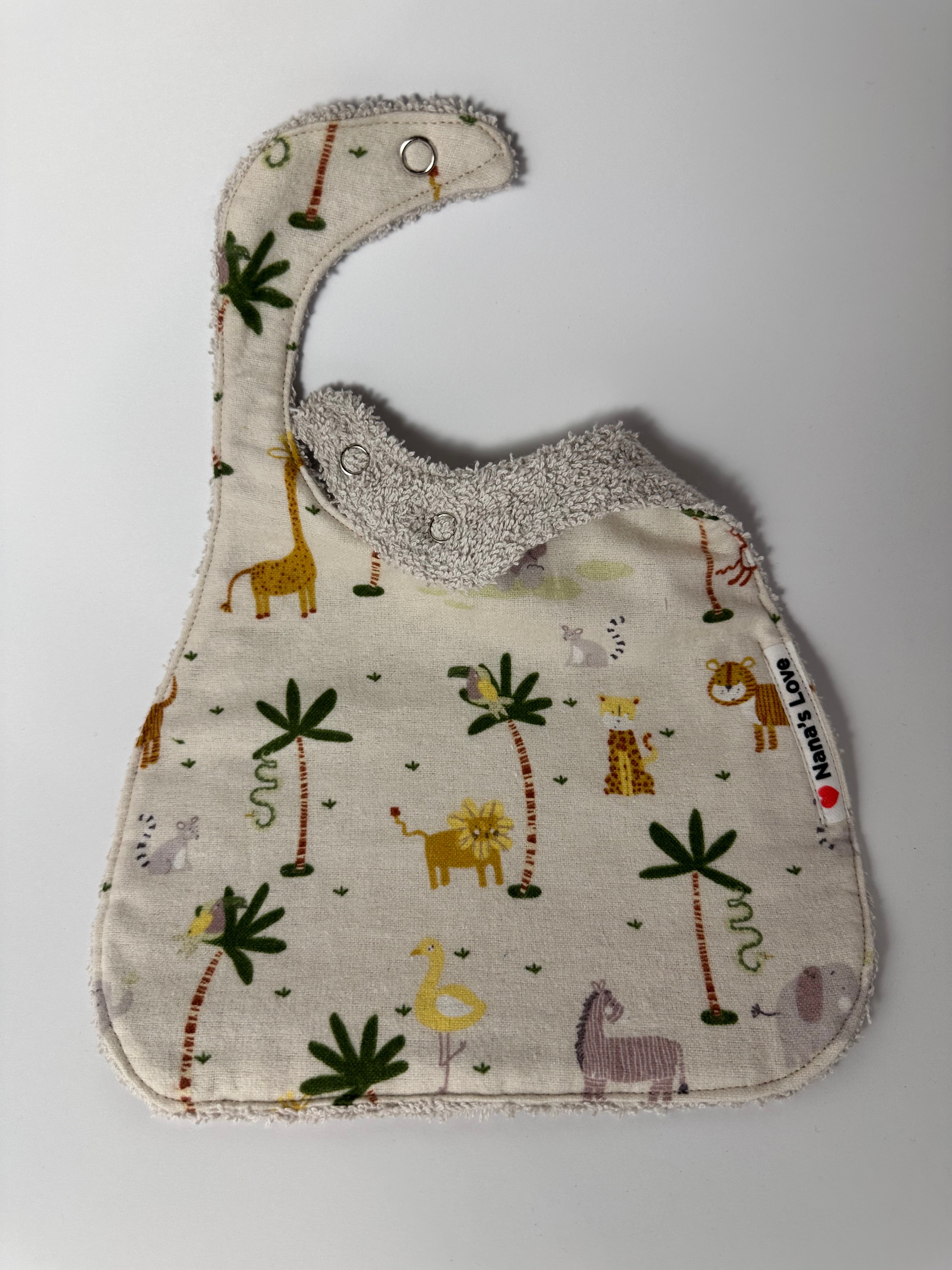 Baby Bib - Safari Friends, Tan backing
