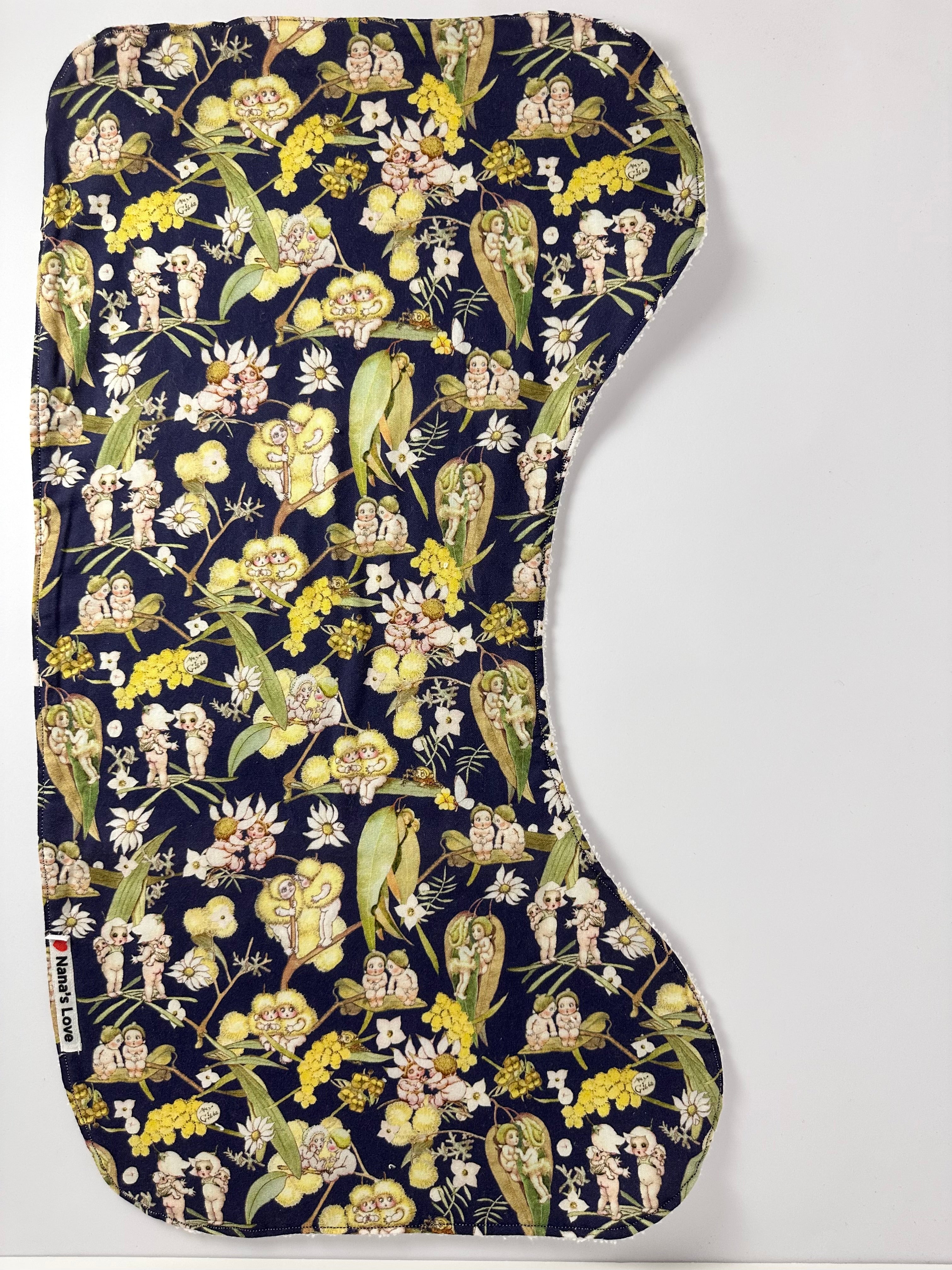 Burp Cloth - May Gibbs Gossiping Gumnuts in Midnight