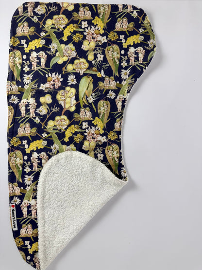 Burp Cloth - May Gibbs Gossiping Gumnuts in Midnight