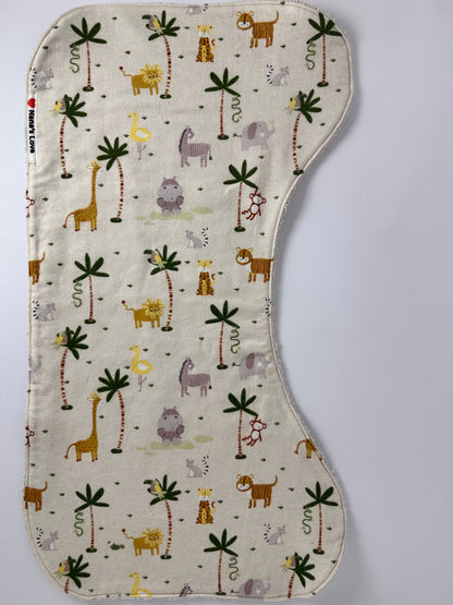 Burp Cloth - Safari Friends, Tan backing