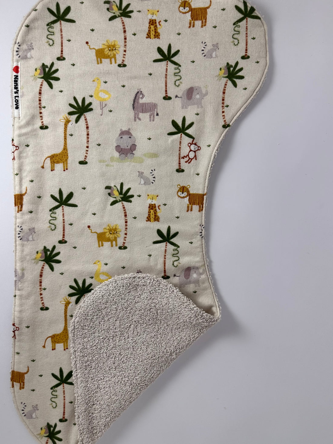 Burp Cloth - Safari Friends, Tan backing