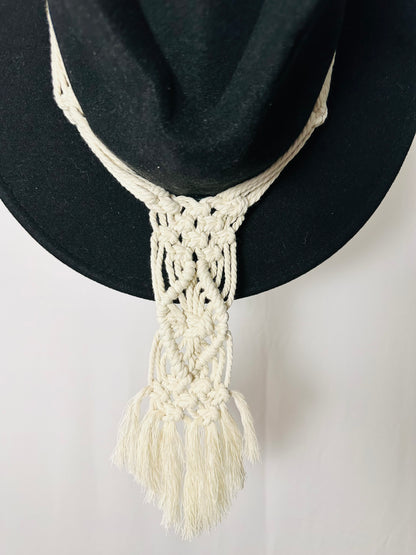 Single 93cm Neutral Macrame Hat Holder