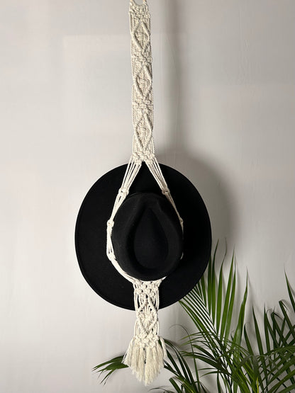 Single 93cm Neutral Macrame Hat Holder