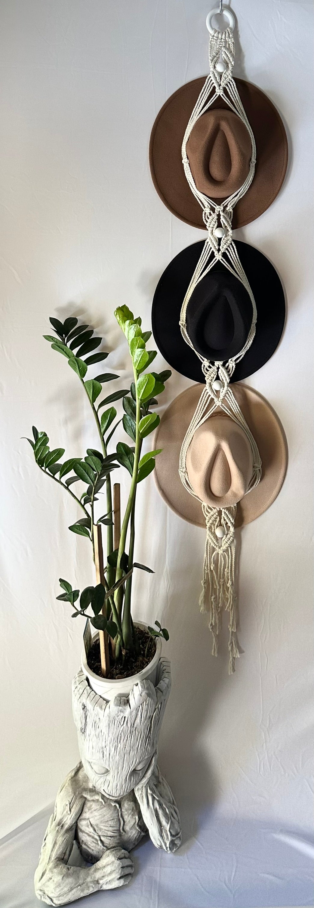 Triple 157cm White Macrame Hat Holder
