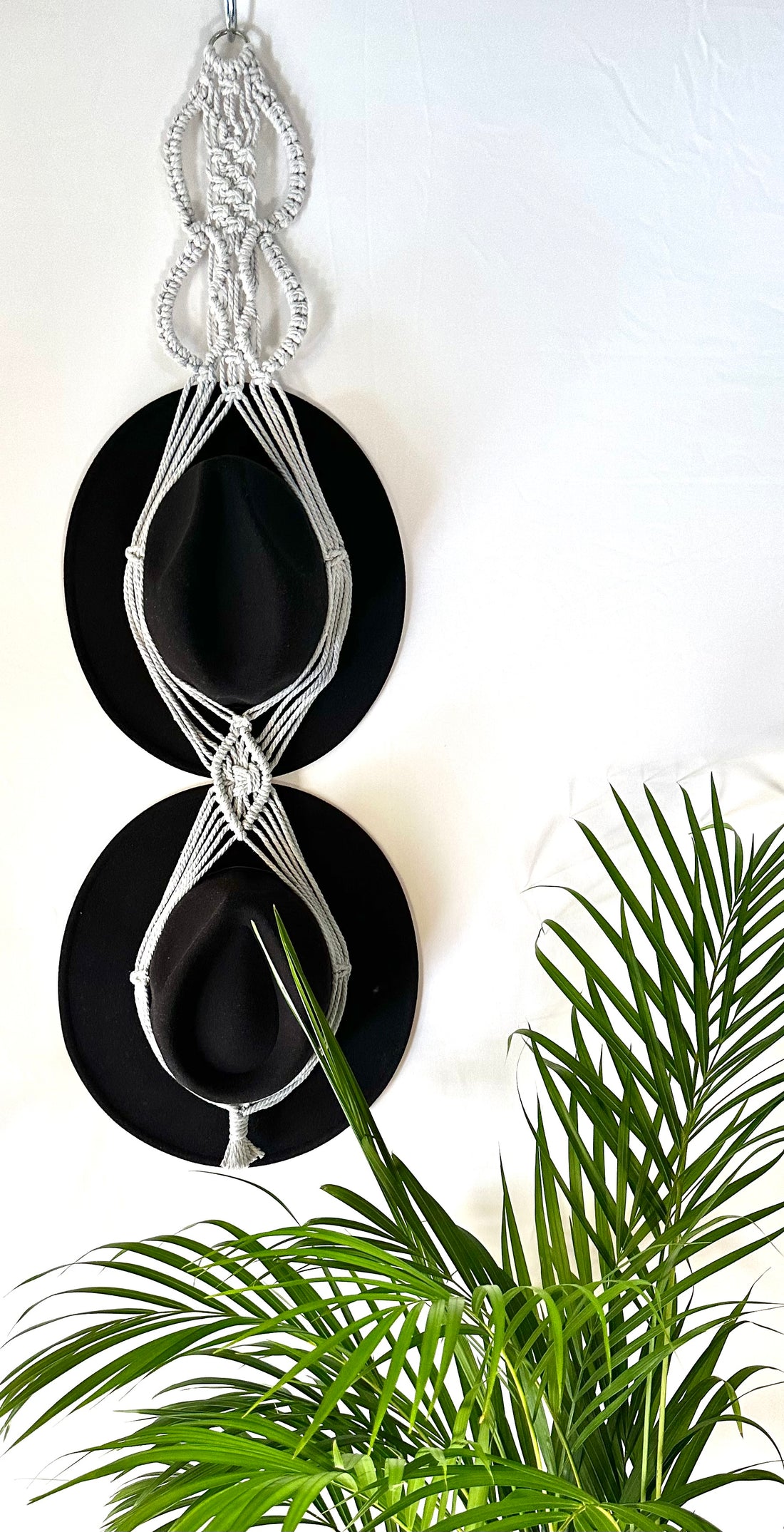 Double 96cm Grey Macrame Hat Holder