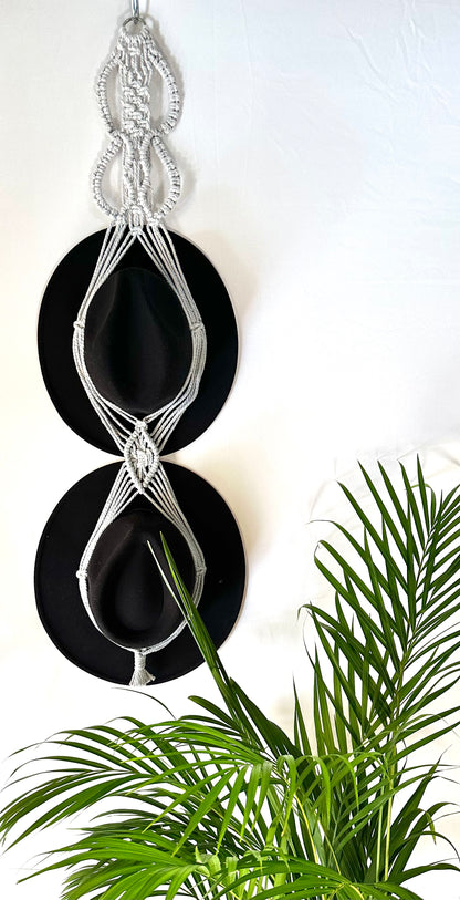 Double 96cm Grey Macrame Hat Holder