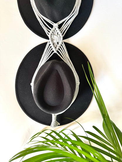 Double 96cm Grey Macrame Hat Holder