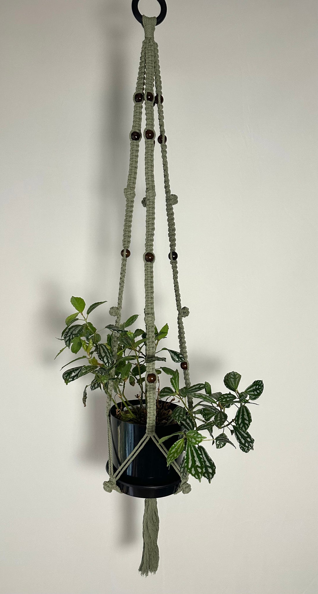 127cm Olive Beaded Macrame Plant Hanger