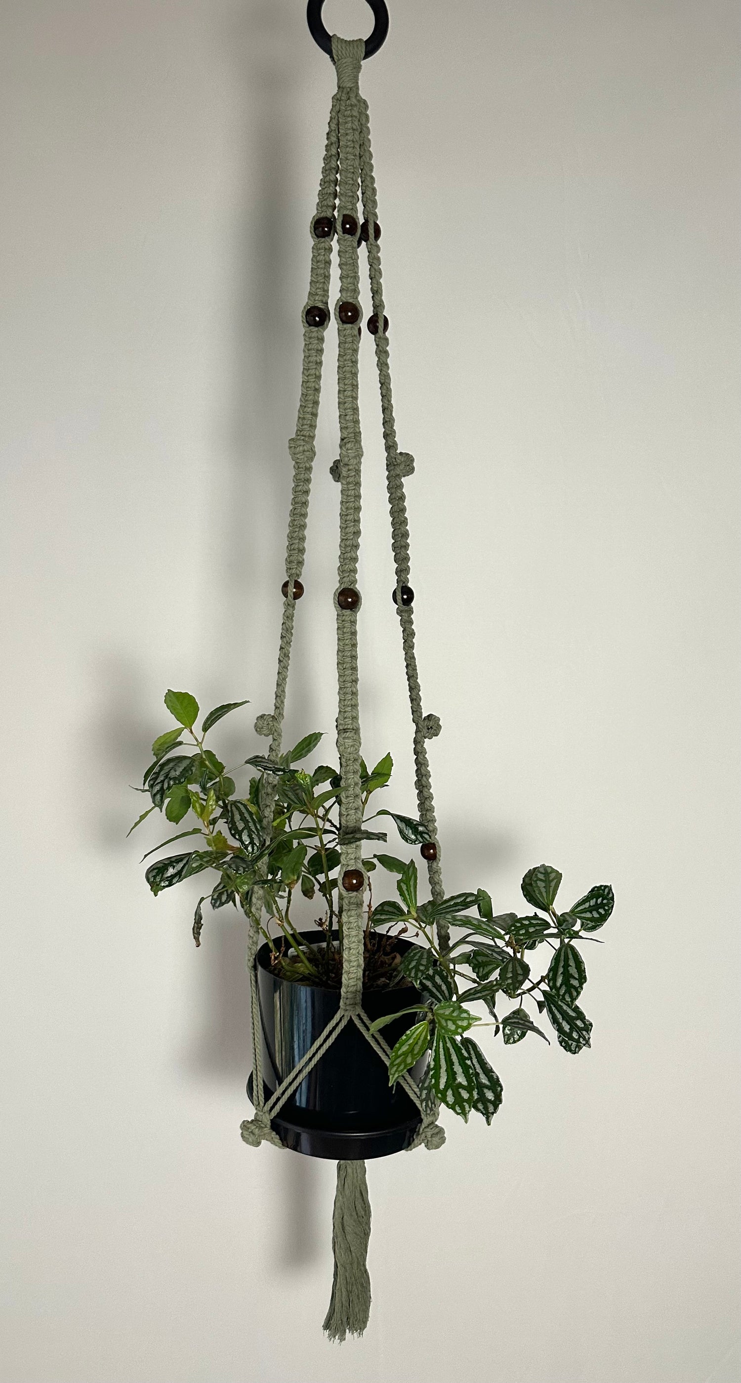 127cm Olive Beaded Macrame Plant Hanger