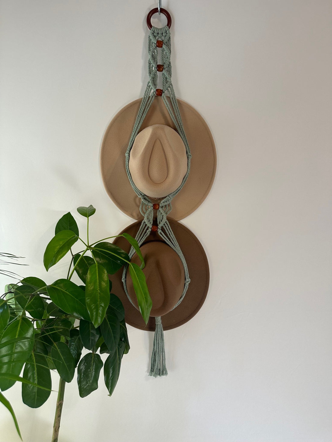 Double 112cm Sage Macrame Hat Holder