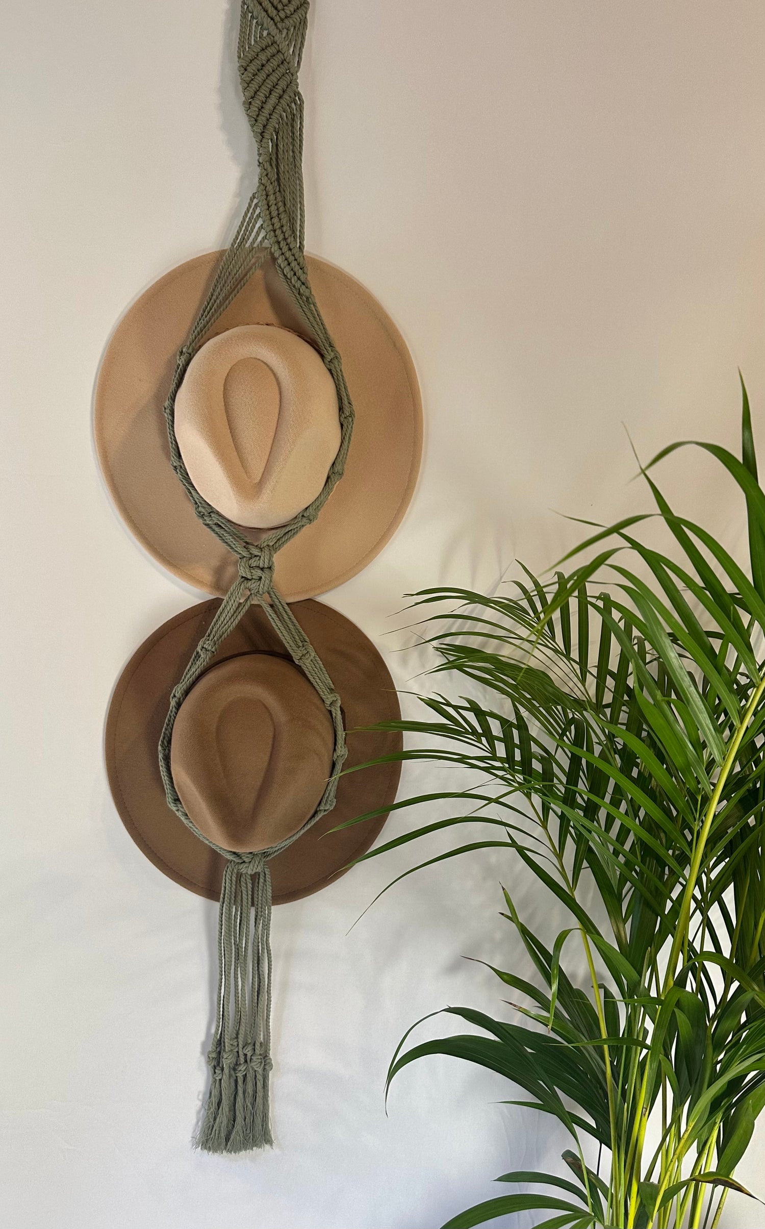 Double 132cm Olive Macrame Double Hat Holder