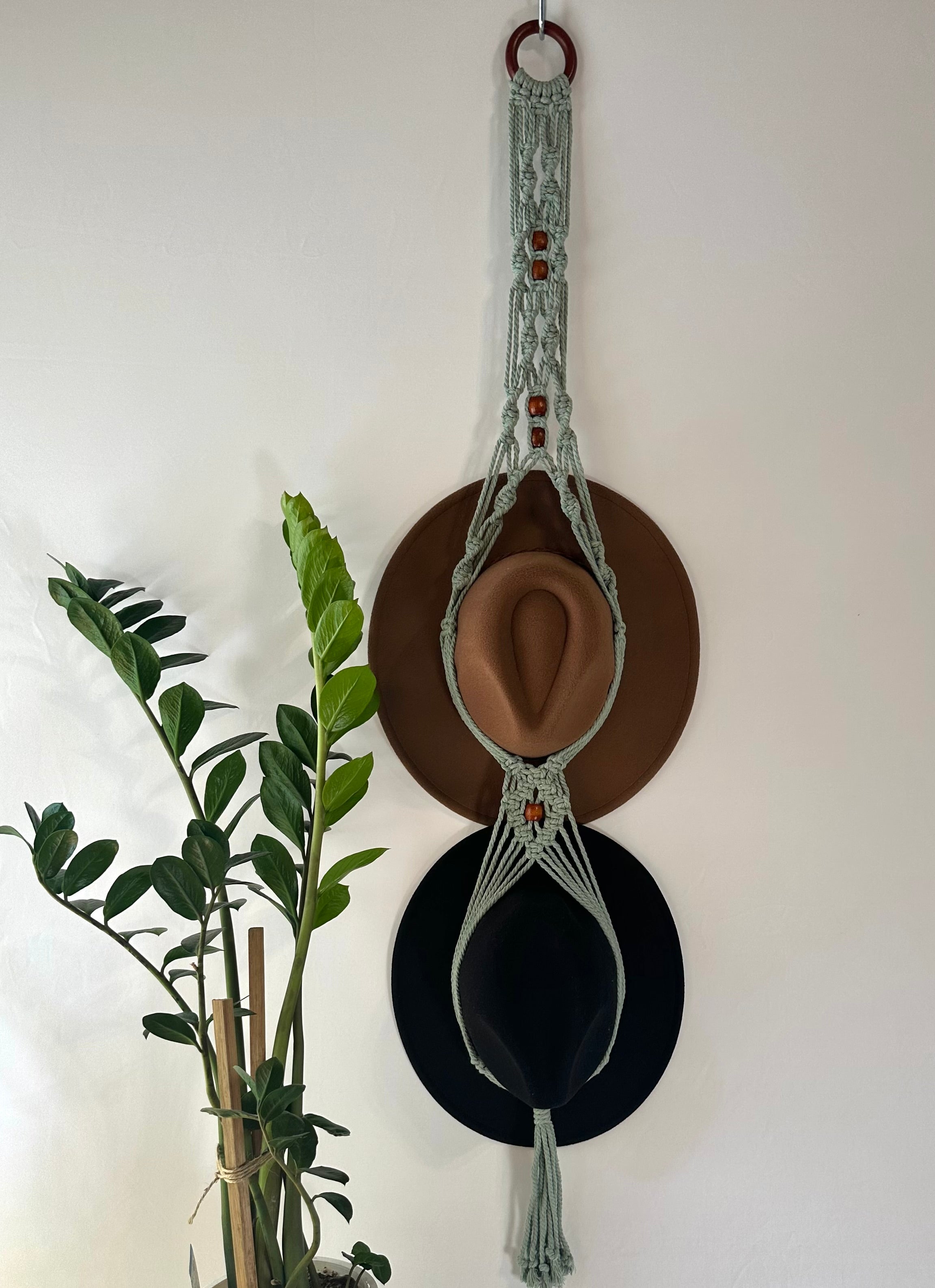 Double 131cm Sage Macrame Hat Holder
