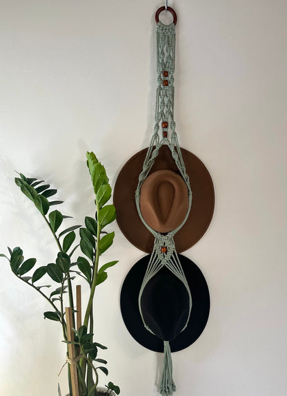 Double 131cm Sage Macrame Hat Holder